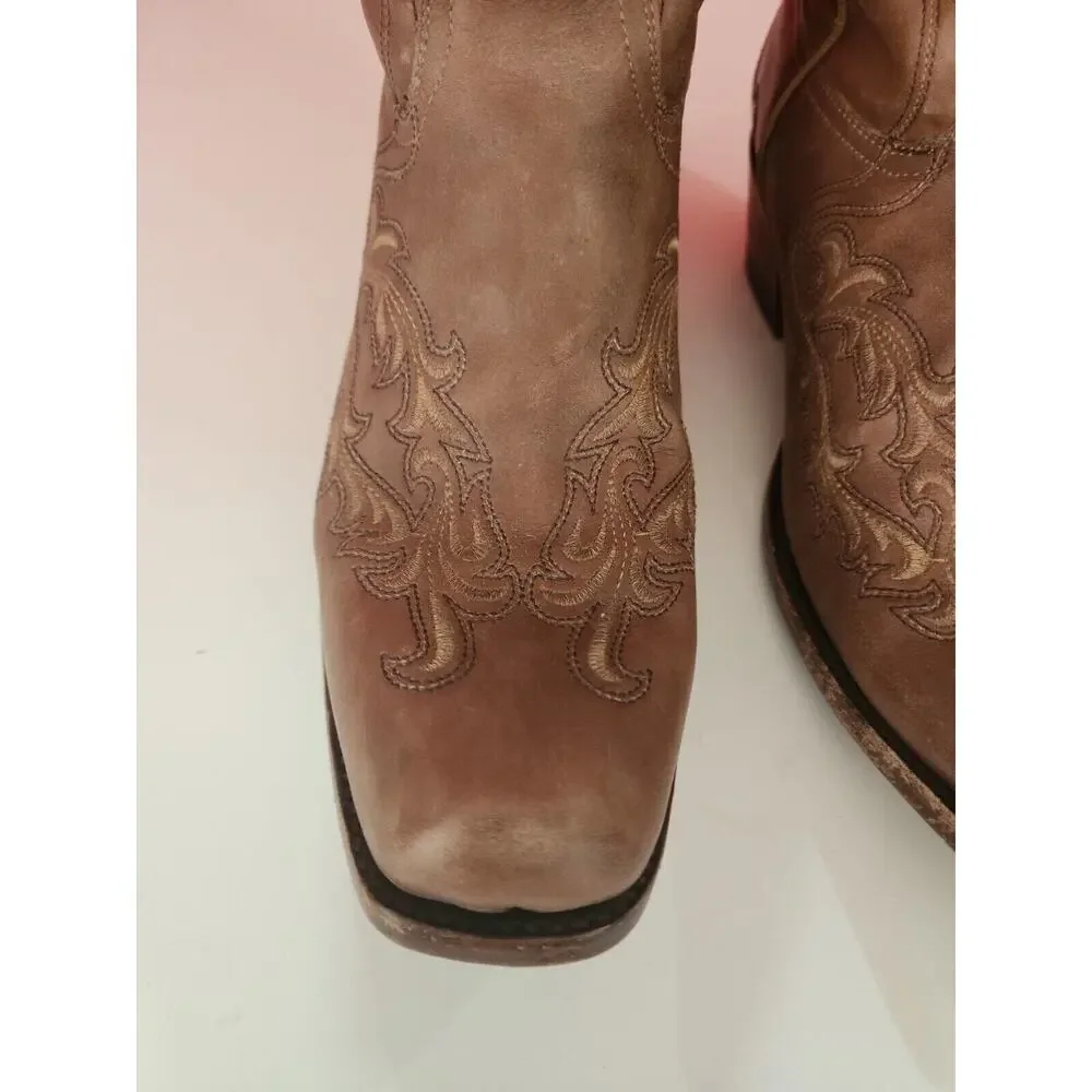 DENVER COWBOY BOOTS GENUINE LEATHER MENS SIZE 9.5 b Brown Brush Popper